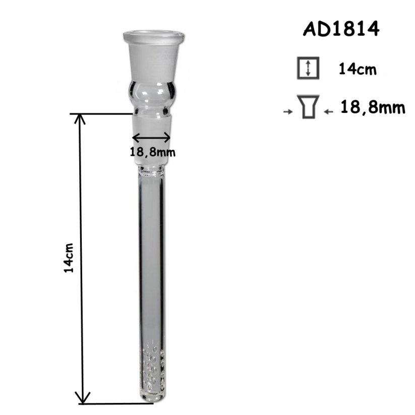 Skleněný adaptér s difuzérem 18,8 mm, 14 cm