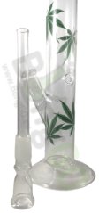 Glass straight bong with green leaves