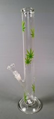 Sklenený rovný bong so zelenými listami 35 cm