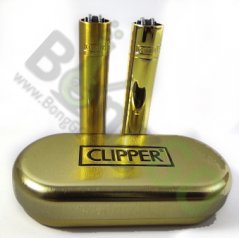 Kovový zapalovač Clipper ve zlaté barvě s krabičkou