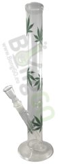 Glass straight bong with green leaves